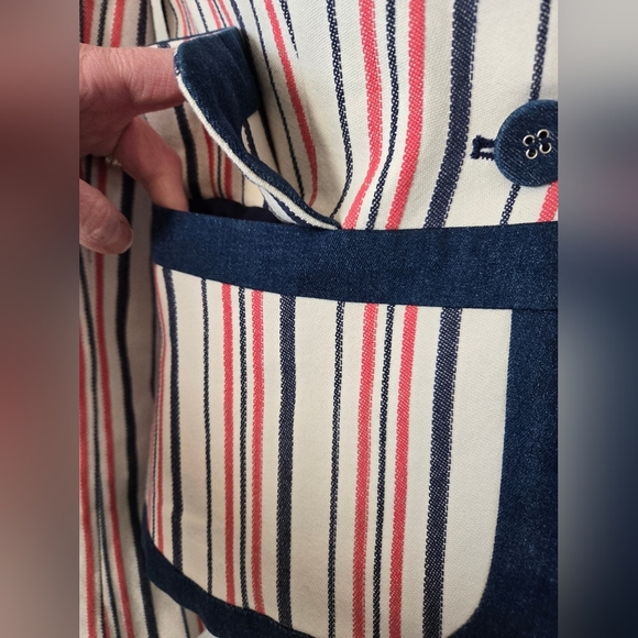 KATHERINE BARCLAY Striped Cotton Women's Blazer -White With Pink And Navy.  XS - Picture 3 of 15